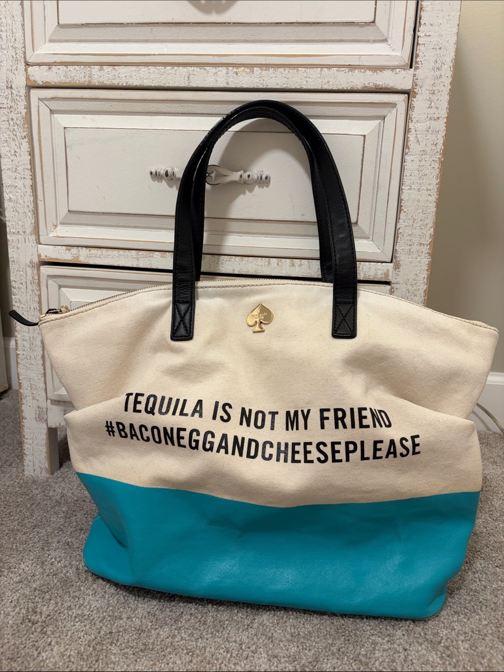 Kate Spade Tequila is Not My Friend Canvas Tote with Dustbag